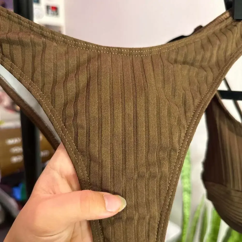 Unbranded Ribbed Brown Bikini Set Underwire Top Small